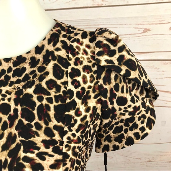 NWT Calvin Klein Puffy Tulip Sleeve Leopard Cheetah Sheath Dress - Picture 5 of 10